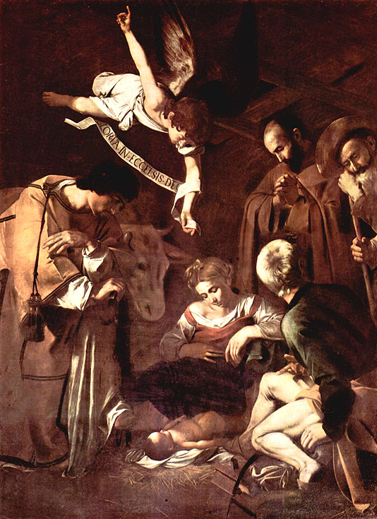 Микеланджело Меризи де Караваджо. Рождество со святым Лаврентием и святым Франциском